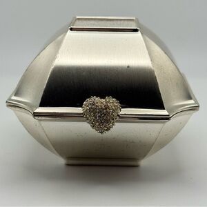 Things Remembered Silver Tone Trinket Box Rhinestones Heart Rings Earrings